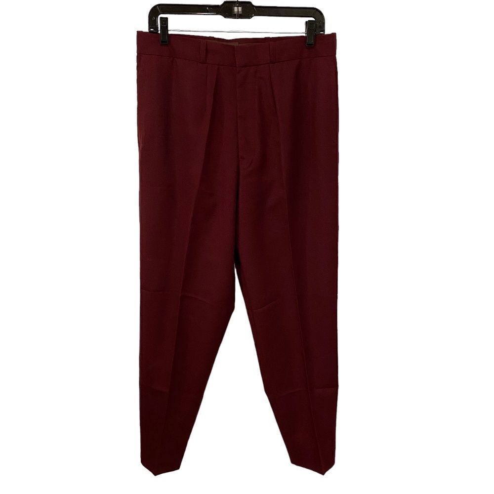 Custom Made Maroon Red Pleated Dress Pants Trousers Medium 2 Slash Side Pockets